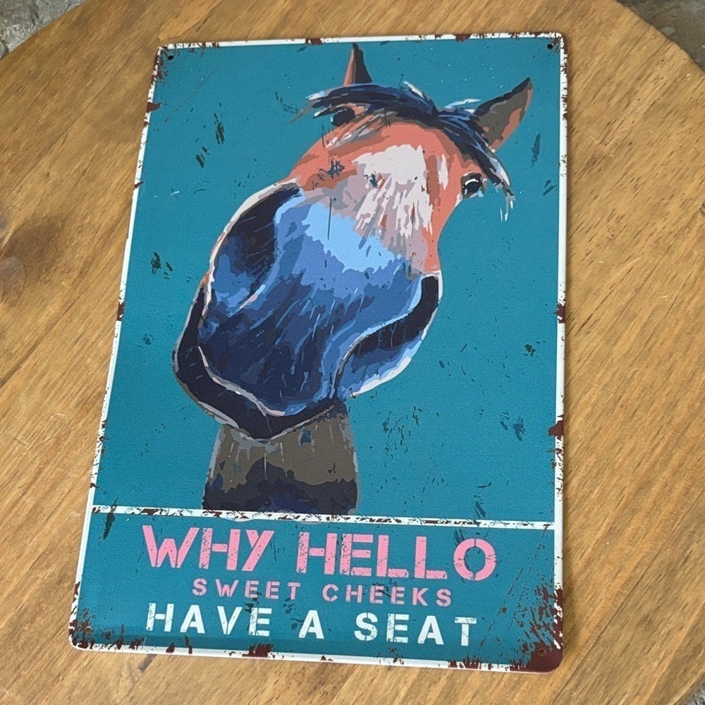 Horse Bathroom Sign "Why Hello Sweet Cheeks" Metal Wall Art Pop Art Funny GIFT - Picture 7 of 7